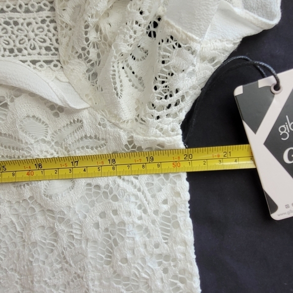 Gibson White Lace Top Large Women's Blouse Short Sleeves. - Picture 8 of 10